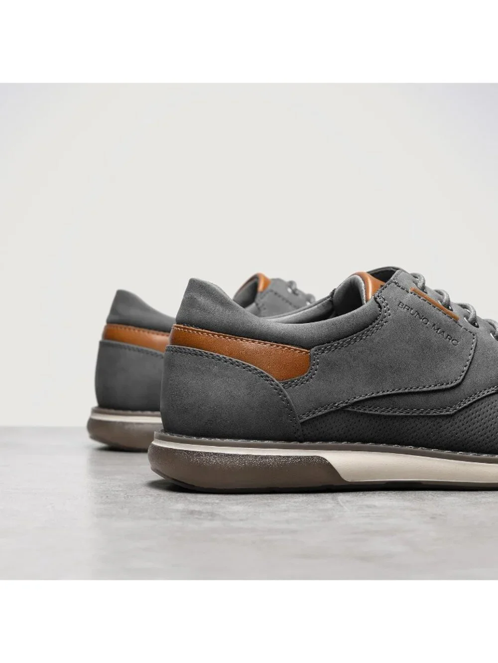 Men's Grey Leather Shock-absorbent Lace-Up Oxfords Derby Dress Sneakers Shoes